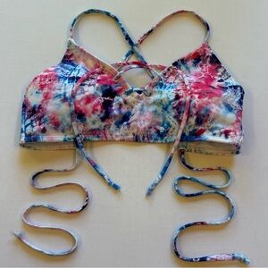 Ardene Lace Up Colorful Tie Dye Bikini Swimsuit Top Womens Size S